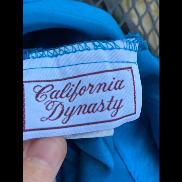 Vintage California Dynasty Blue Cerulean Silky Floral Detail Chemise Slip - Picture 2 of 12